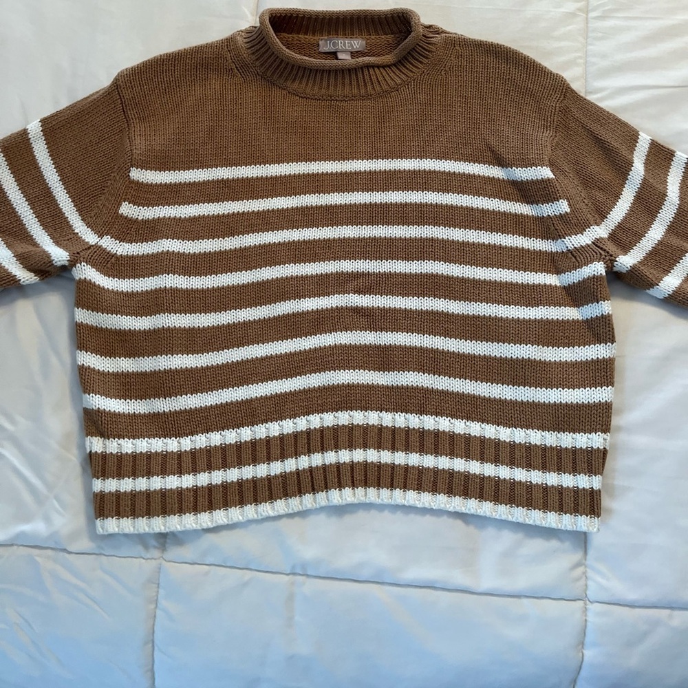 J. Crew Tan and White Striped Women's Sweater